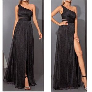 Luxe One Shoulder Split Thigh Cut out Formal Wedding Dress
